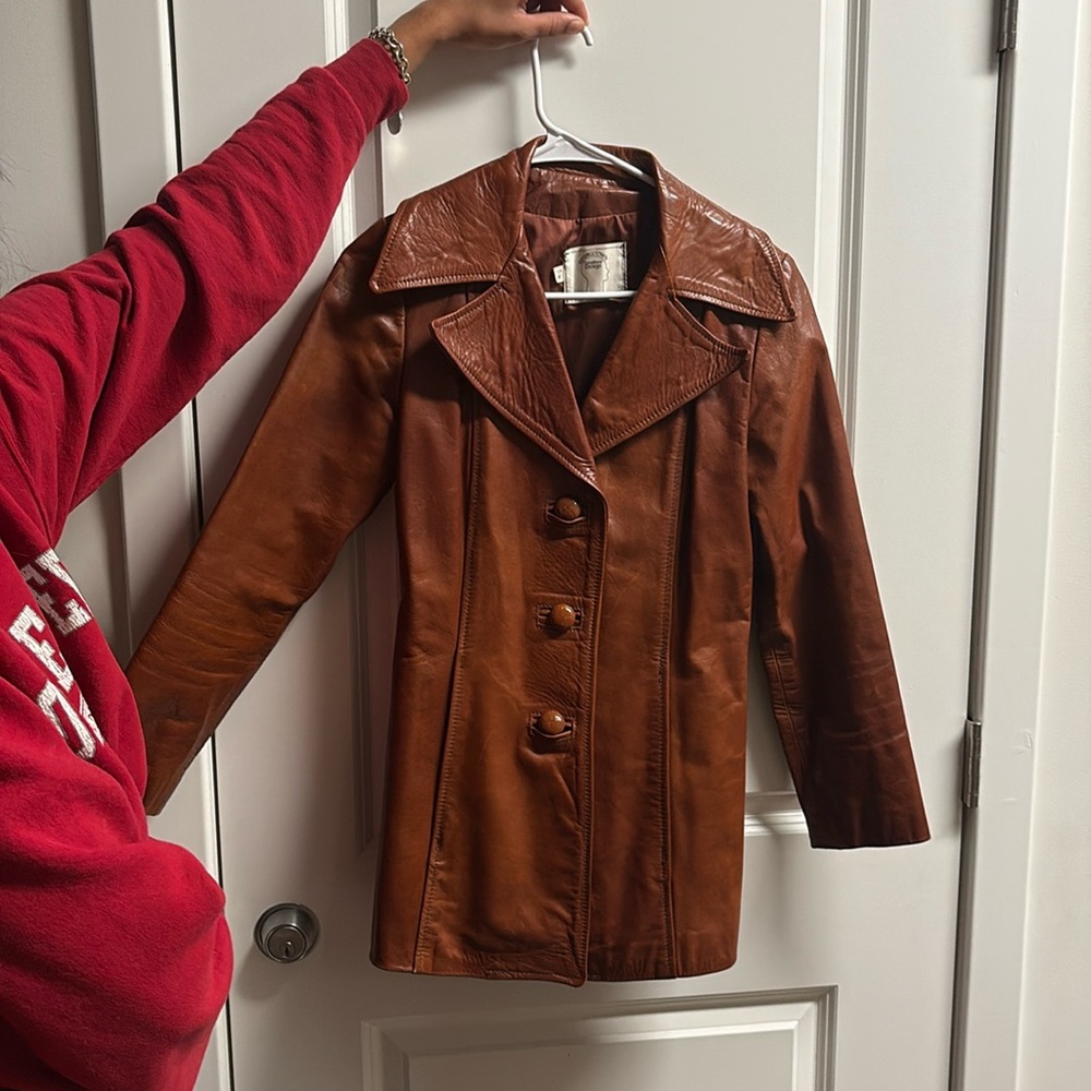 VTG Georgetown Leather Design Leather Jacket Cognac Womens Sz 7/8 Medium Boho